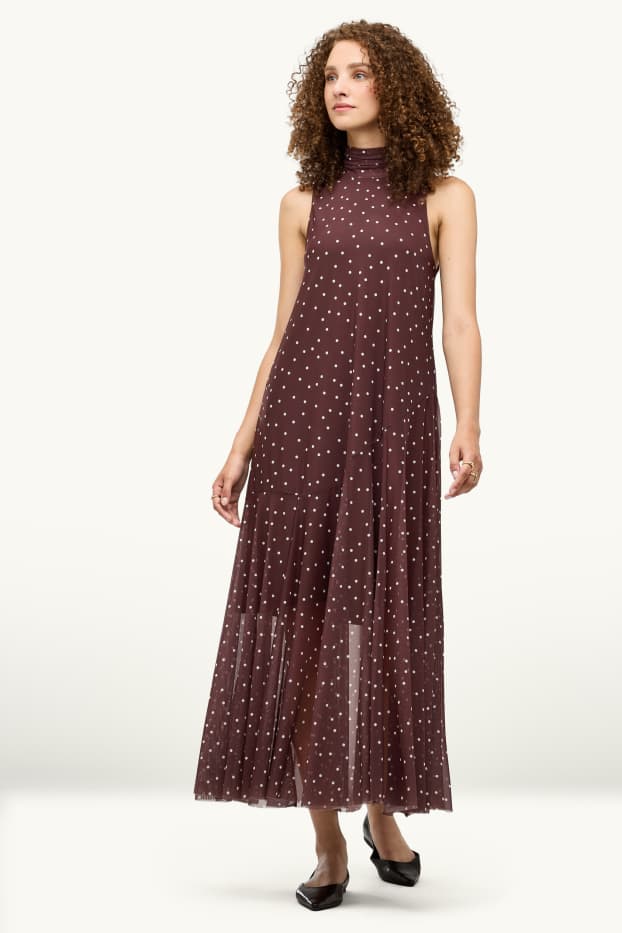 Damen - A-Linien Kleid - Mesh - gepunktet - dunkelbraun