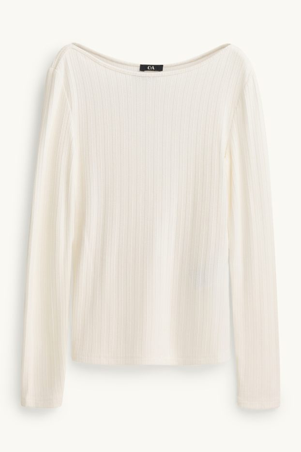 Damen - Langarmshirt - Regular Fit - gerippt - cremefarben