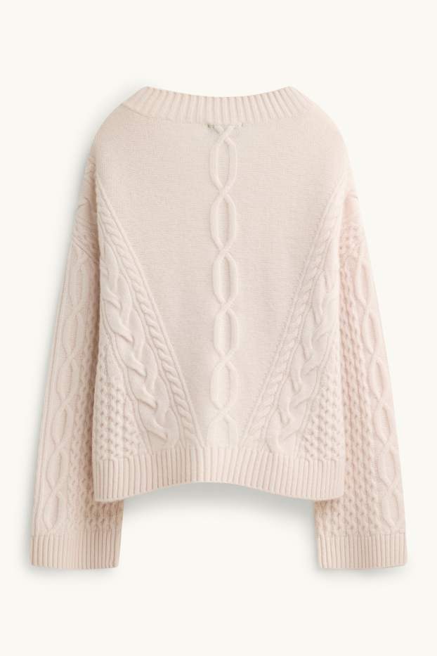 Femmes - Pull avec encolure V contenant du cachemire - laine mélangée - rose tendre