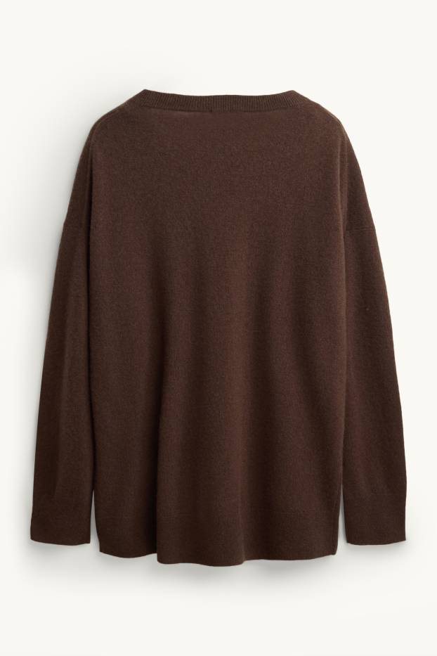 Femmes - Pull en cachemire avec encolure en V - marron foncé