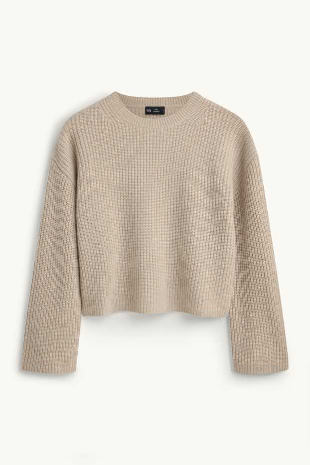 Dames - Trui van kasjmier - geribd - beige