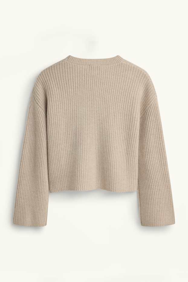 Dames - Trui van kasjmier - geribd - beige