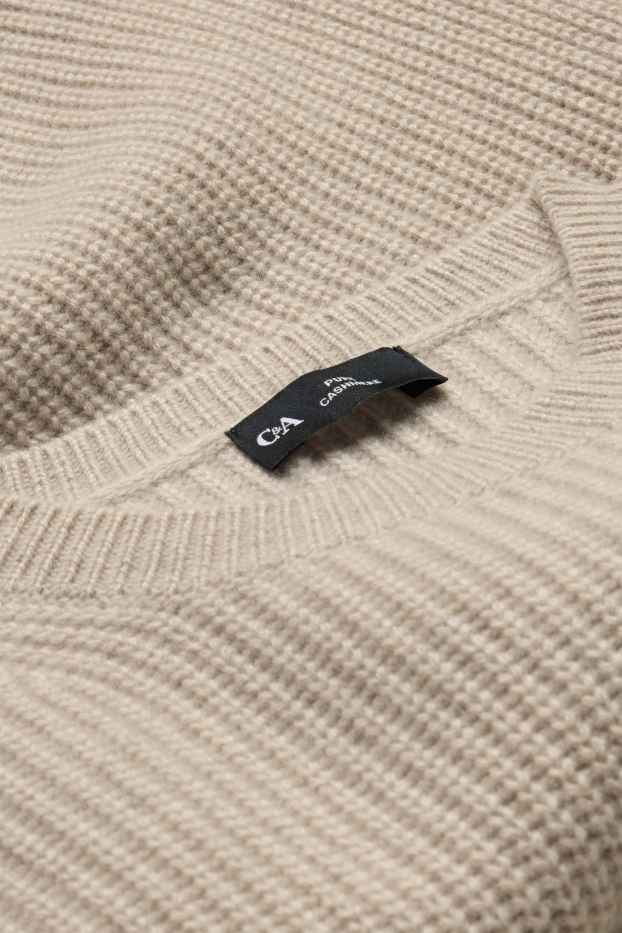 Dames - Trui van kasjmier - geribd - beige