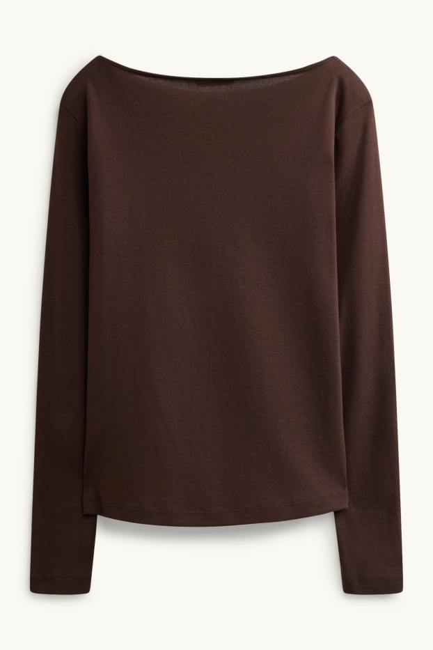 Femei - Tricou cu mânecă lungă - slim fit - maro închis