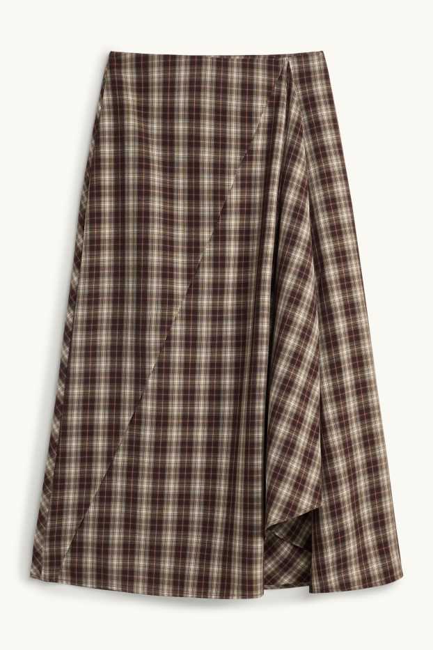 Women - Skirt - check - beige / brown