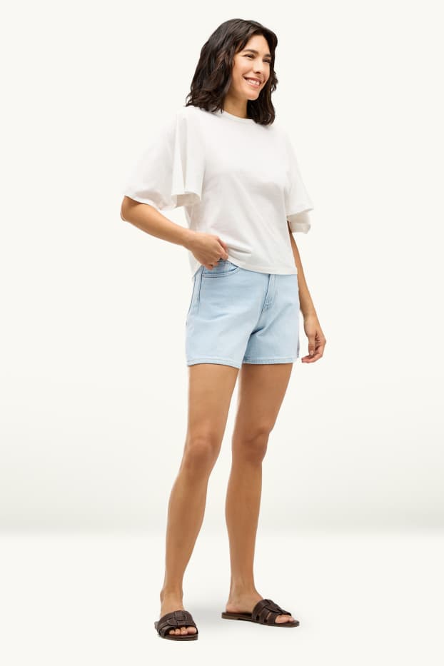 Dames - Mom short - high waist - LYCRA® - jeanslichtblauw