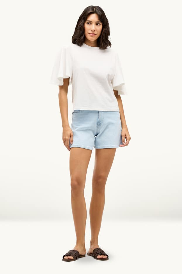 Dames - Mom short - high waist - LYCRA® - jeanslichtblauw