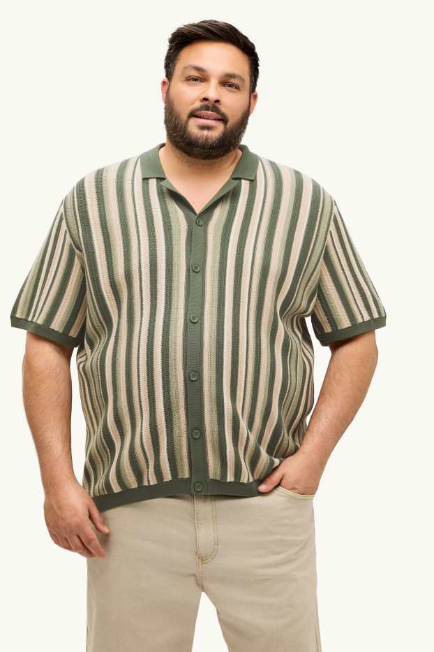 Uomo - Camicia in maglia - regular fit - revers - a righe - kaki