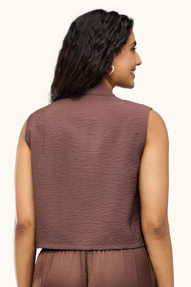 Donna - Gilet - tessuto tramato - marrone