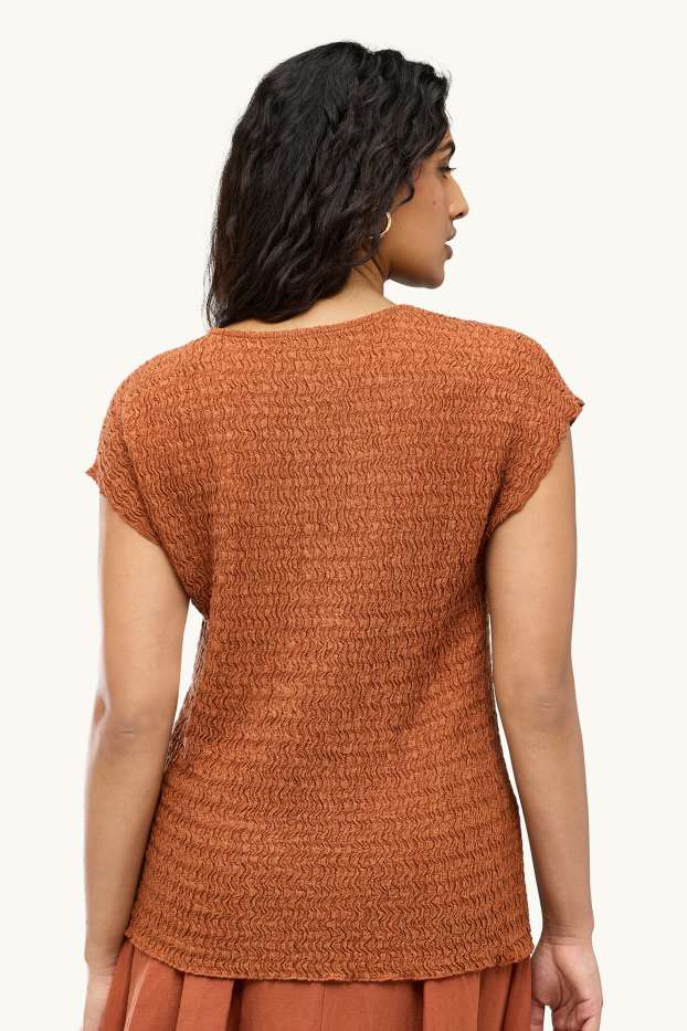 Damen - T-Shirt mit V-Ausschnitt - Regular FIt - braun