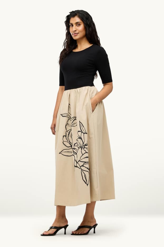 Damen - Fit & Flare Kleid - beige