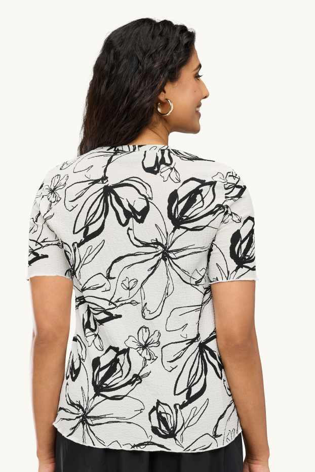 Femmes - T-shirt - regular fit - à fleurs - blanc / noir