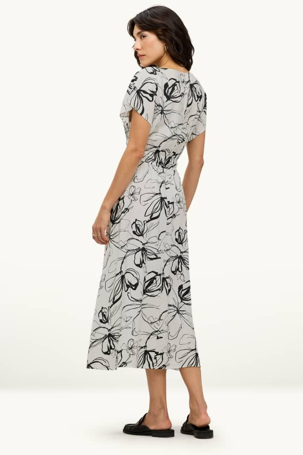 Dona - Vestit fit & flare - de flors - blanc/negre