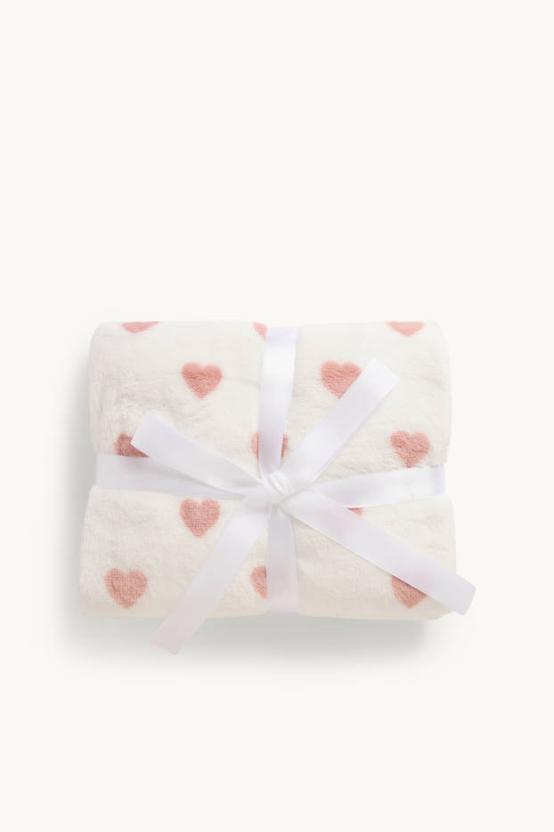 Baby Mädchen - Herzchen - Baby-Decke - 85 x 100 cm - weiss / rosa