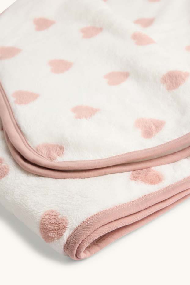 Baby Mädchen - Herzchen - Baby-Decke - 85 x 100 cm - weiss / rosa