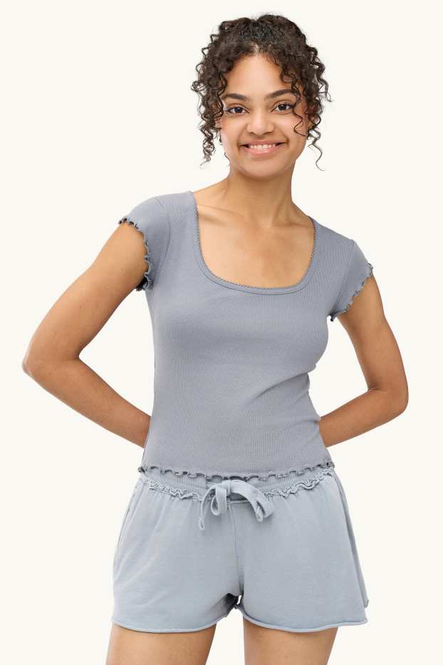 Dámské - Tričko - slim fit - žebrované - šedá
