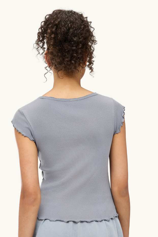 Dámské - Tričko - slim fit - žebrované - šedá