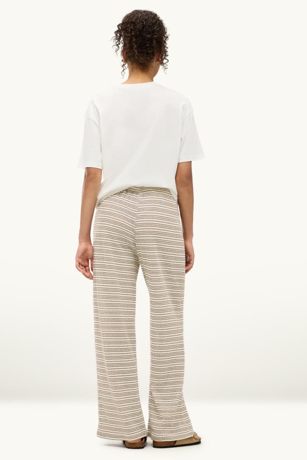 Damen - Strickhose - Mid Waist - Wide Leg - gestreift - hellbraun