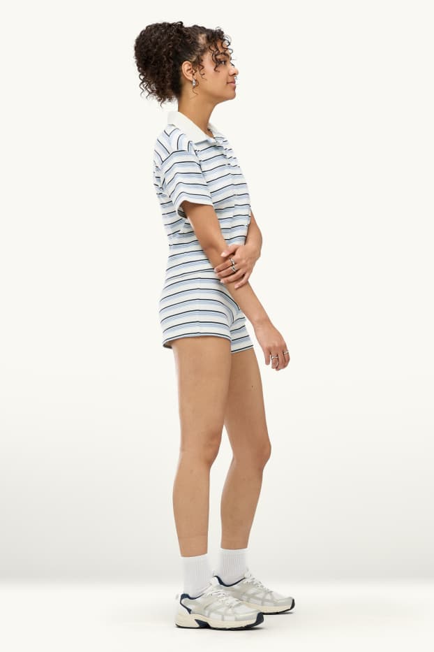 Mujer - Shorts - mid waist - de canalé - de rayas - azul / blanco