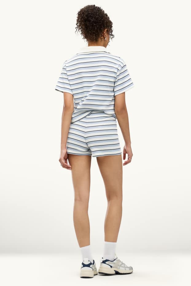 Mujer - Shorts - mid waist - de canalé - de rayas - azul / blanco