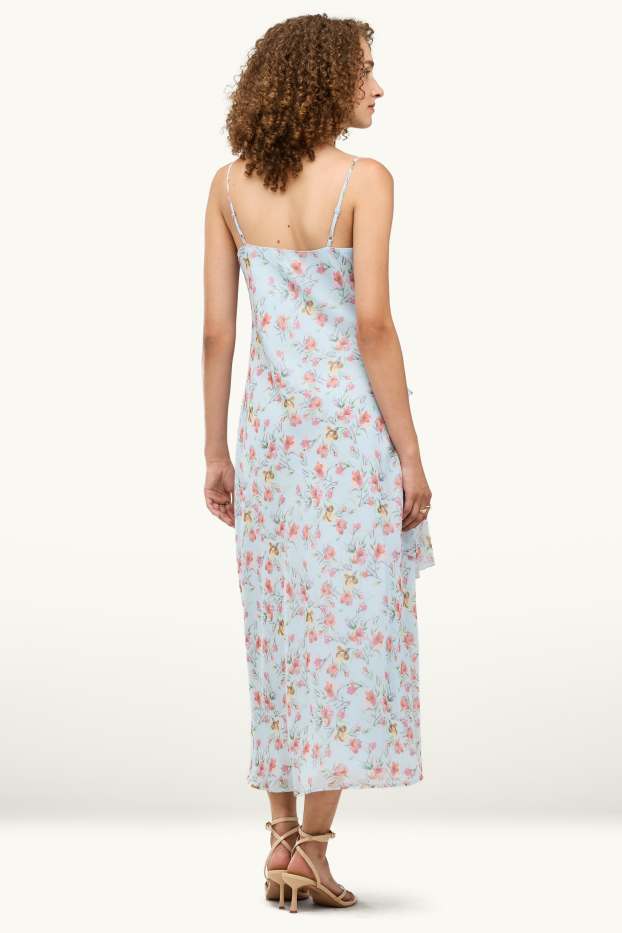 Damen - Fit & Flare Kleid mit V-Ausschnitt - geblümt - hellblau