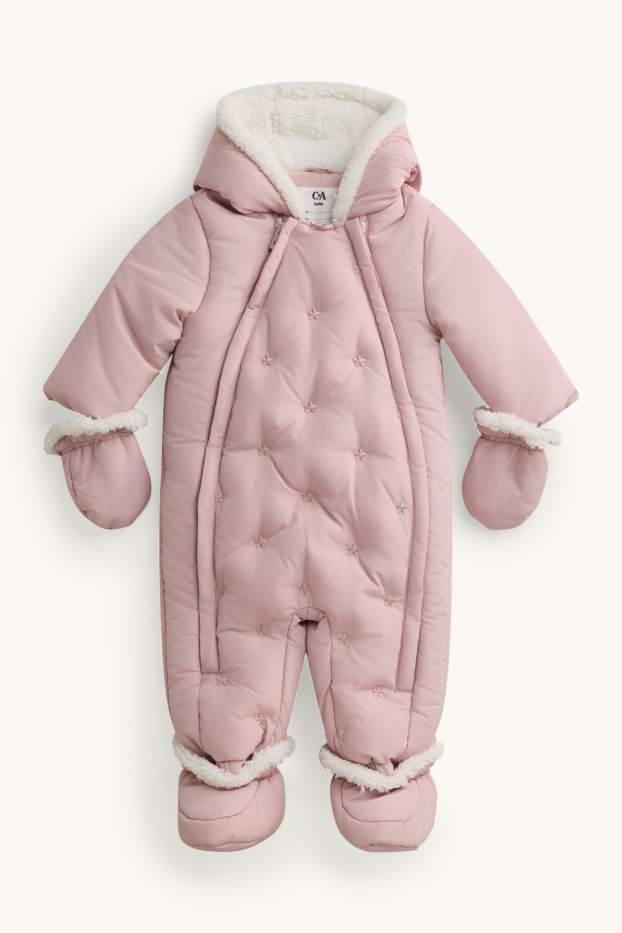 Bébés filles - Petites fleurs - combinaison de neige pour bébé avec capuche - doublée - rose clair