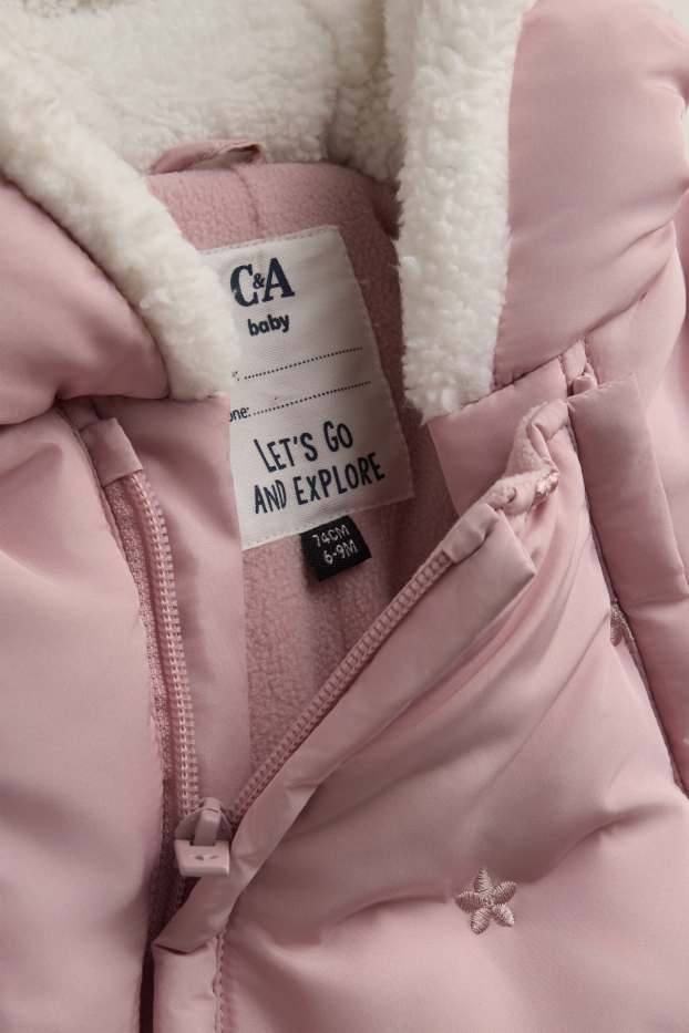 Bébés filles - Petites fleurs - combinaison de neige pour bébé avec capuche - doublée - rose clair