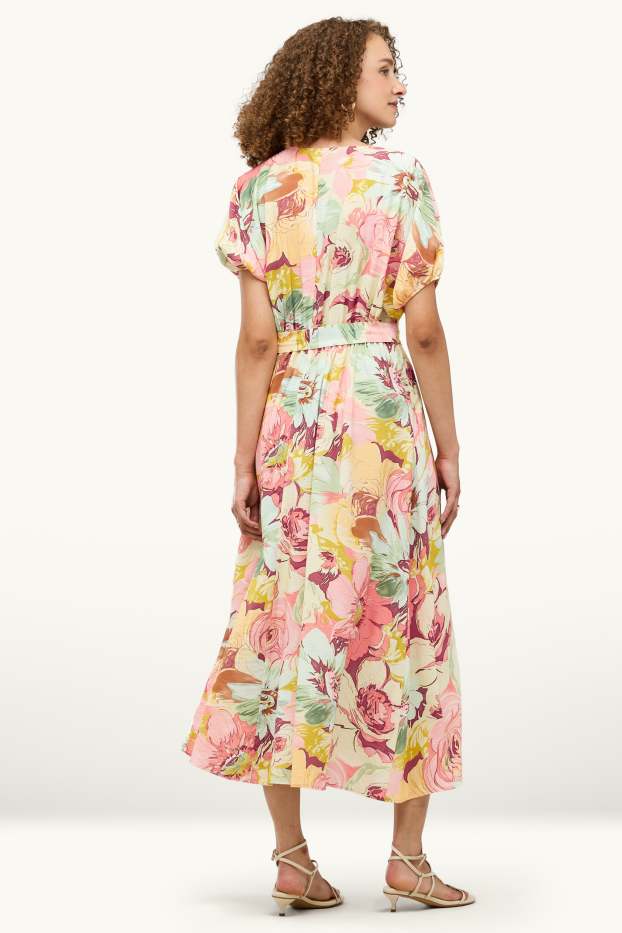 Donna - Vestito fit & flare con scollo a V - a fiori - rosa