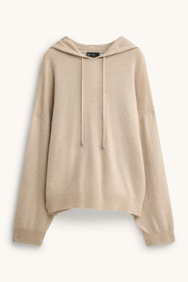 Dames - Hoodie van kasjmier - licht beige
