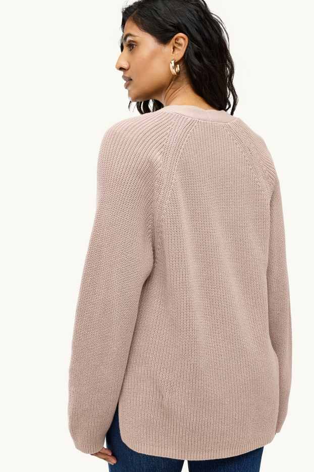 Women - Cardigan - ribbed - light brown
