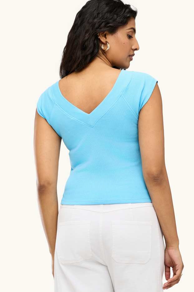Women - V-neck T-shirt - slim fit - light blue
