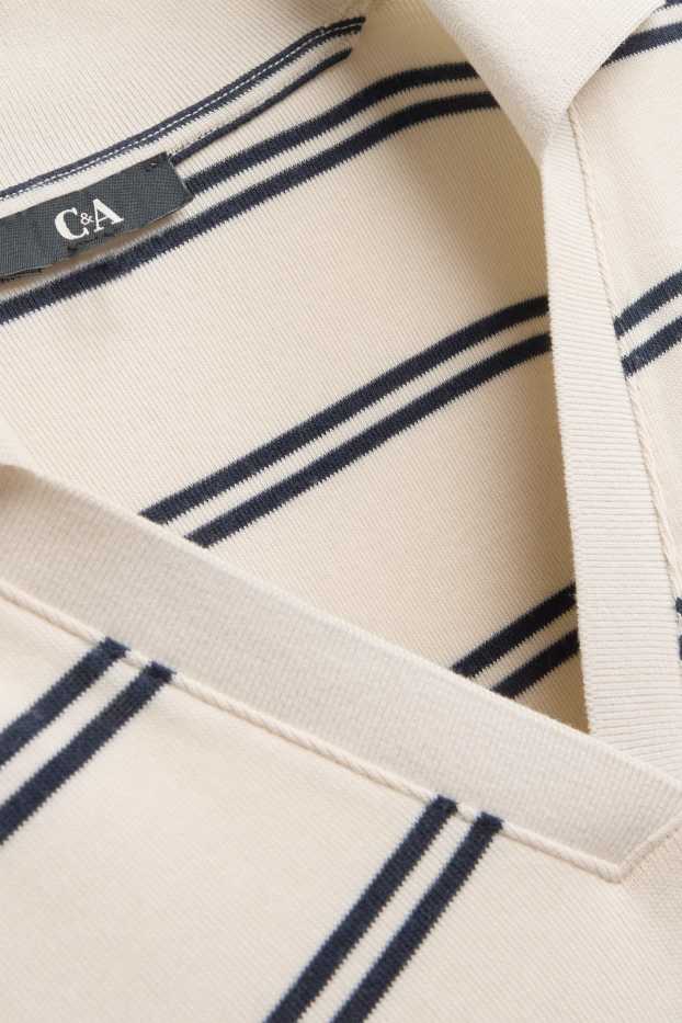 Dona - Samarreta de màniga llarga amb coll en punta - regular fit - de ratlles - blau fosc / blanc trencat