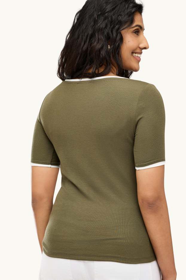 Women - V-neck T-shirt - regular fit - 2-in-1 look - khaki