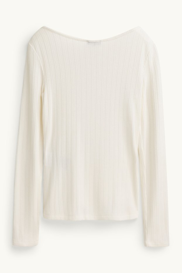 Damen - Langarmshirt - Regular Fit - gerippt - cremefarben