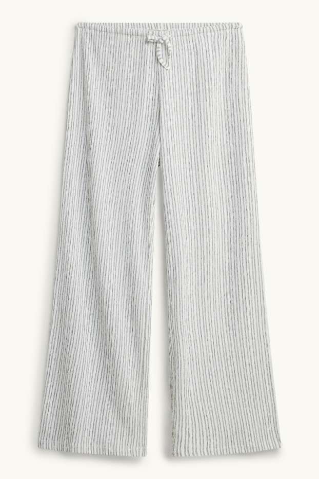 Damen - Stoffhose - Mid Waist - Wide Leg - gestreift - weiss / schwarz