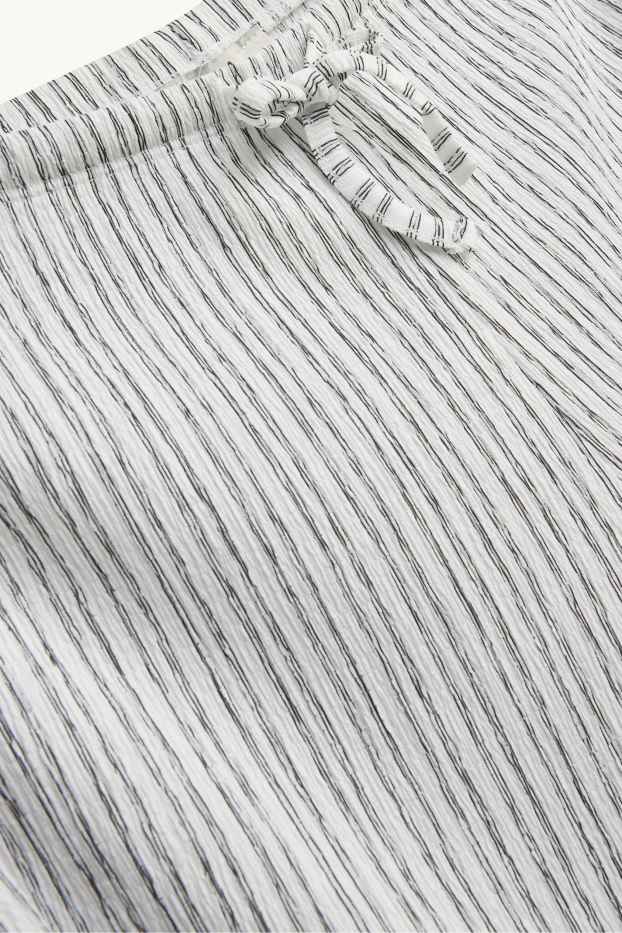 Damen - Stoffhose - Mid Waist - Wide Leg - gestreift - weiss / schwarz