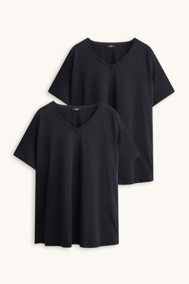 Damen - Multipack 2er - T-Shirt mit V-Ausschnitt - LYCRA ® - schwarz