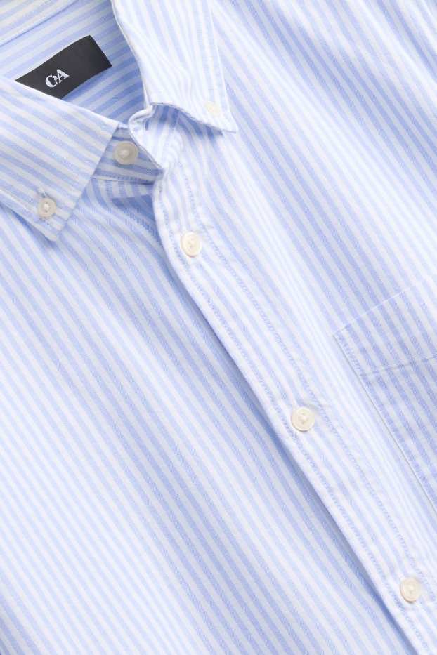 Heren - Overhemd - regular fit - button down - gestreept - wit / lichtblauw