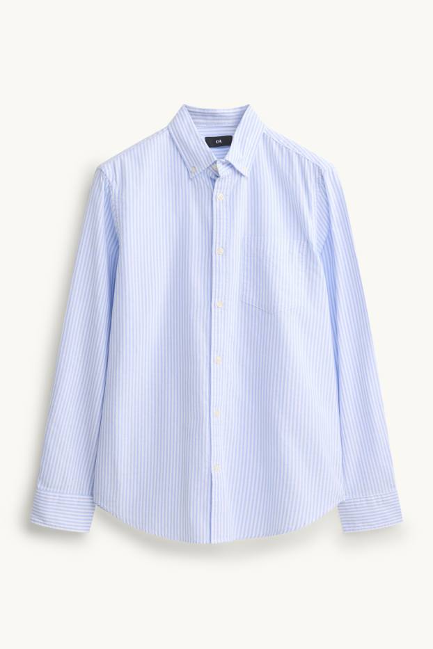 Heren - Overhemd - regular fit - button down - gestreept - wit / lichtblauw