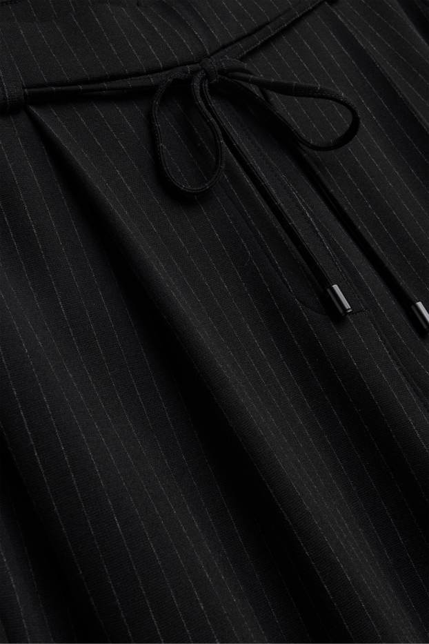 Femei - Pantaloni de stofă crop - talie înaltă - wide leg - dungi fine - negru