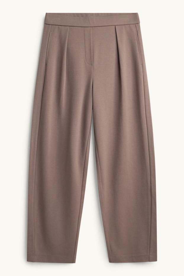 Women - Jersey trousers - high waist - barrel leg - taupe