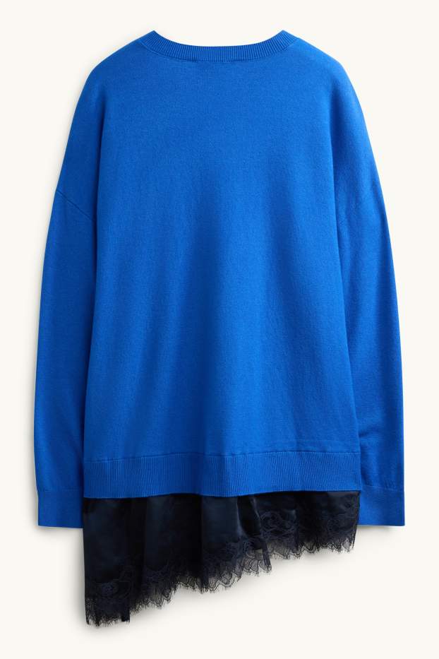 Women - Jumper - 2-in-1 look - blue / black