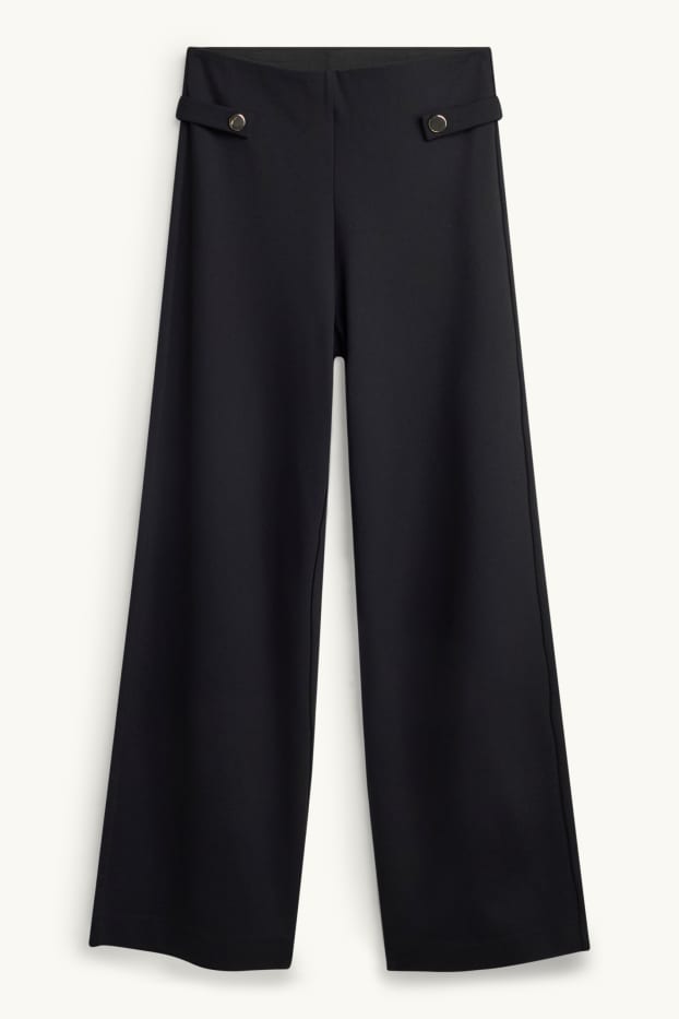 Femei - Pantaloni din jerseu - talie înaltă - wide leg - negru
