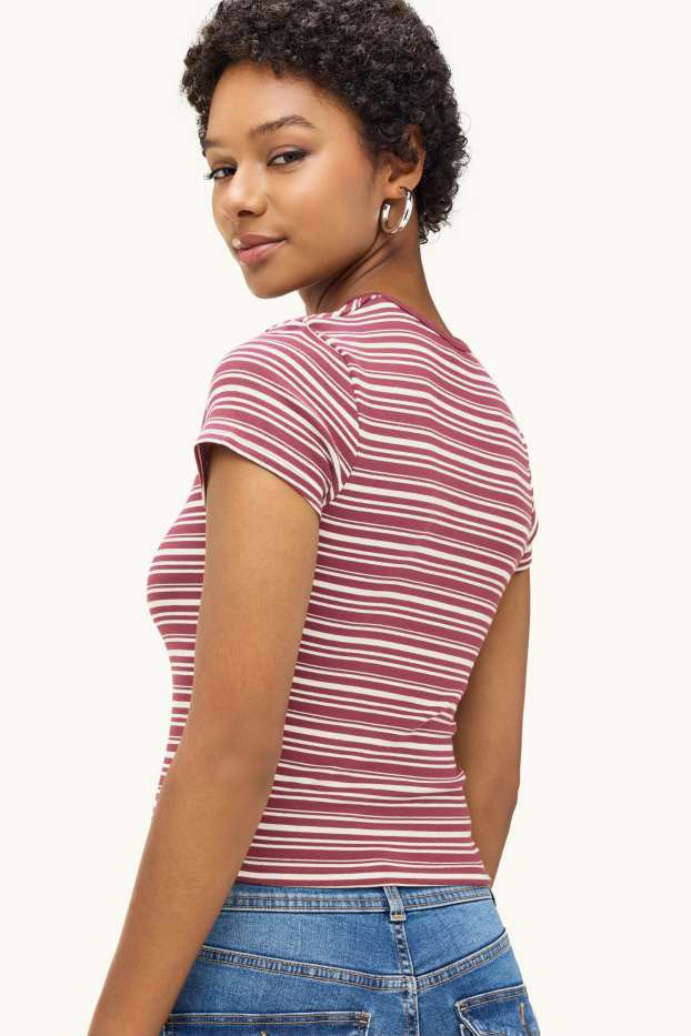 Damen - T-Shirt - Slim Fit - gestreift - braun / beige