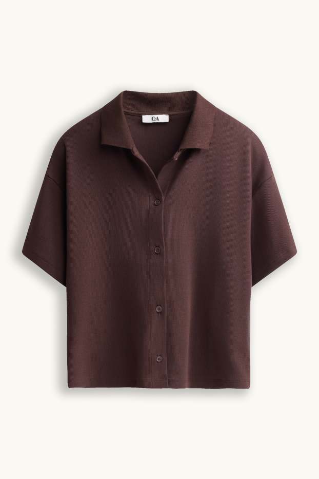 Donna - Polo - slim fit - a coste - marrone