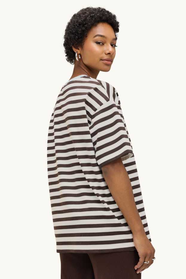 Femei - Tricou - maro / alb-crem