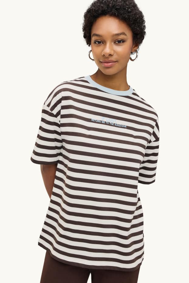 Femei - Tricou - maro / alb-crem
