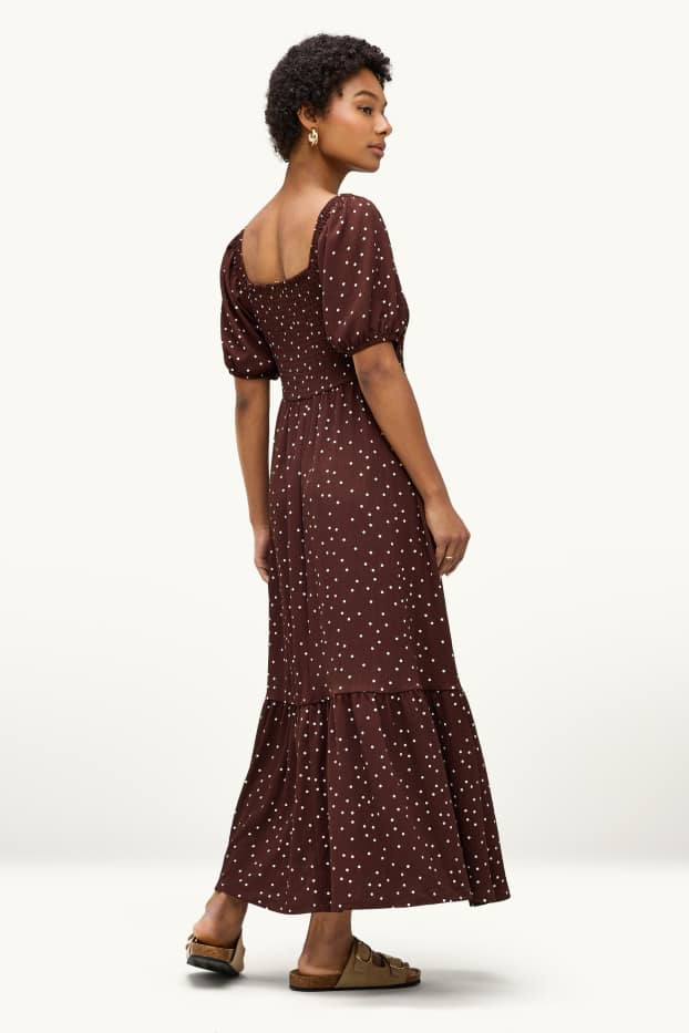 Damen - Fit & Flare Kleid - gepunktet - strukturiert - dunkelbraun