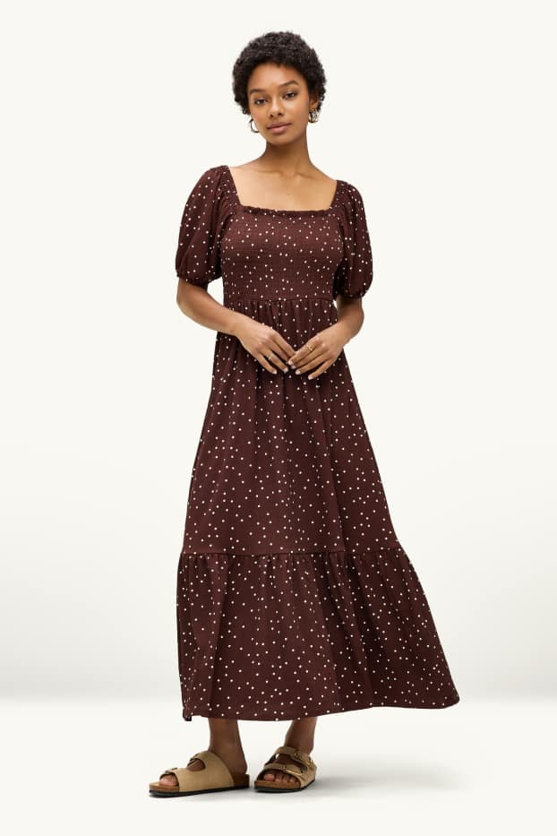 Damen - Fit & Flare Kleid - gepunktet - strukturiert - dunkelbraun