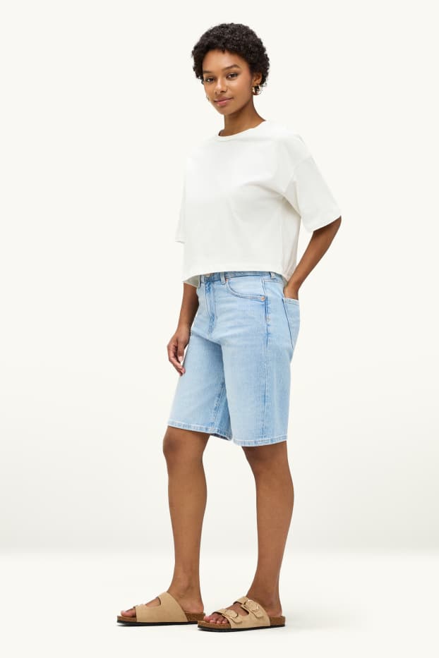Donna - Jorts - vita alta - jeans azzurro